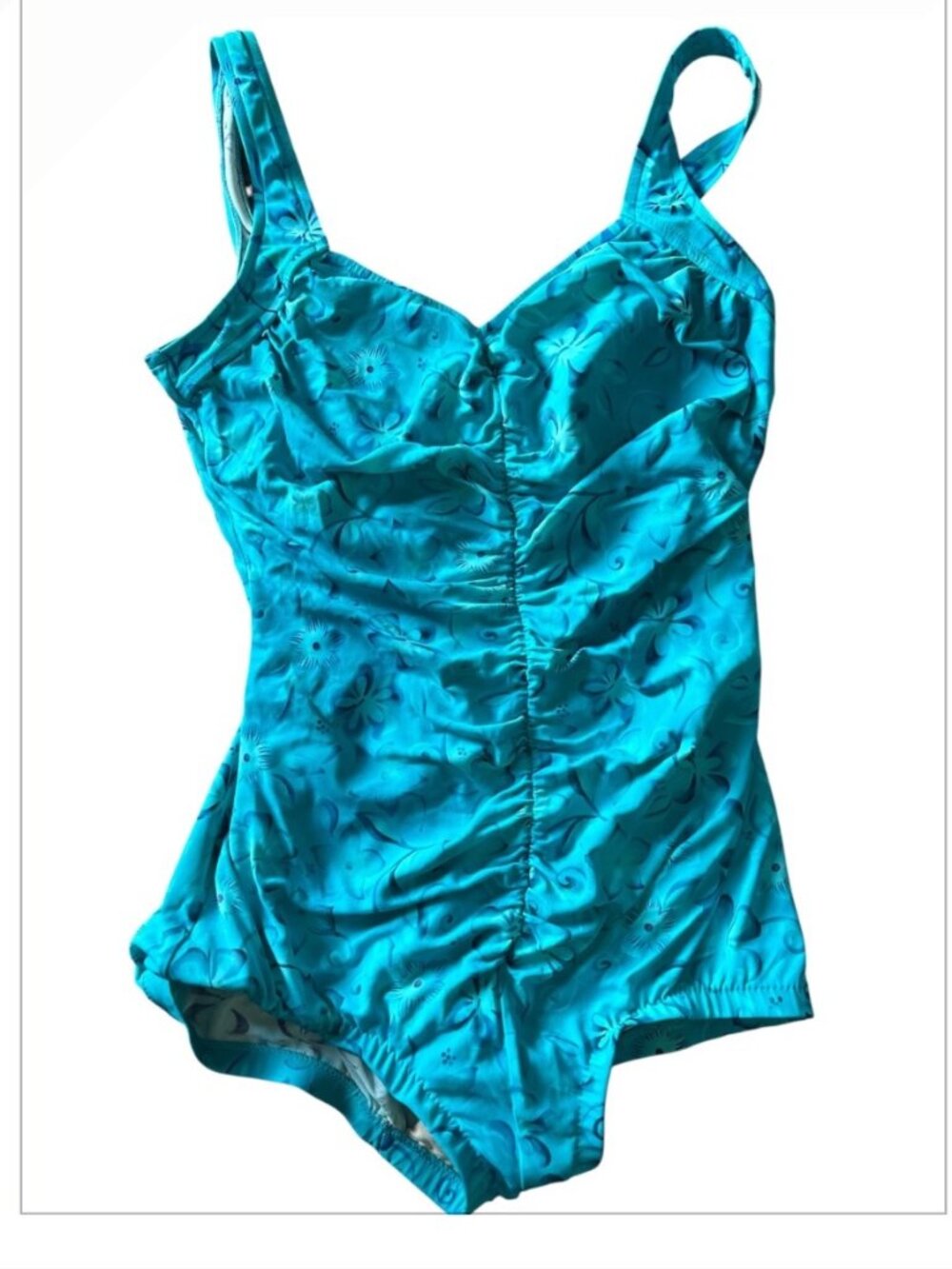 Maxine Blue Shades One Piece Swimsuit Plus Size Full Cut Gathered Front Size 16